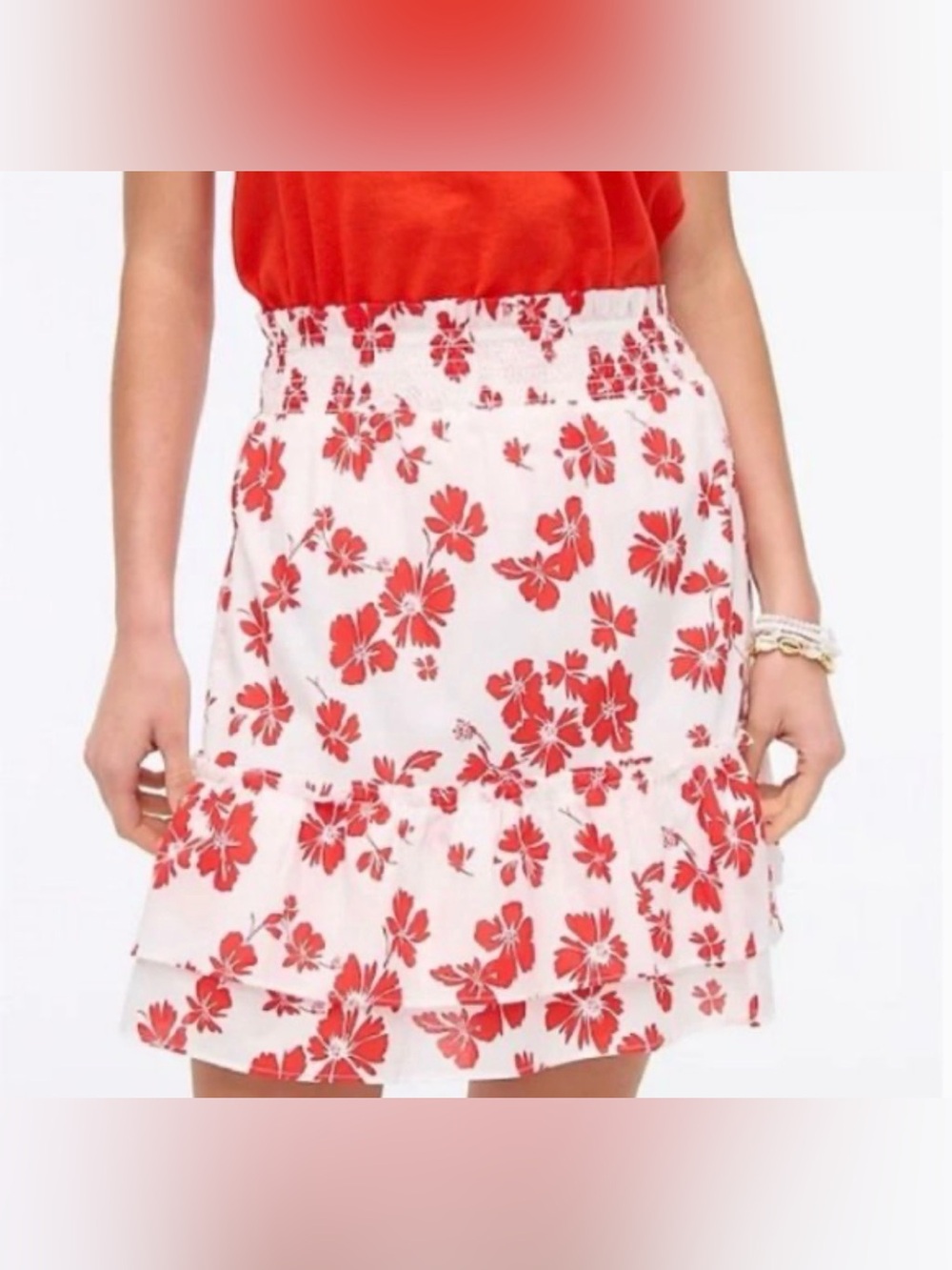 J. Crew White Mini Skirt with Red Floral Print